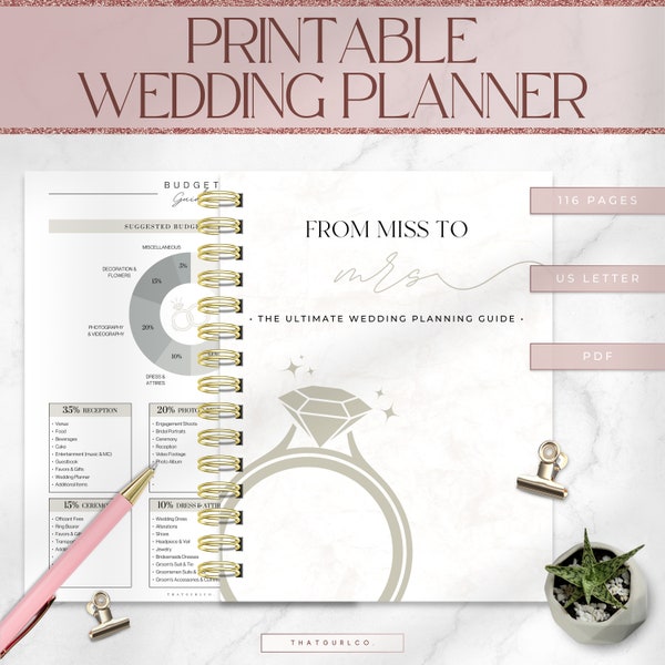 Wedding Planner Printable, Printable Wedding Planner Kit, Wedding Planning Book, Wedding Planner Organizer, Instant Download, US Letter