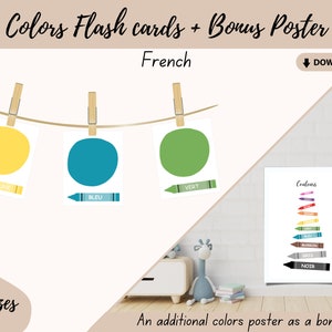 Colors flash cards FRENCH | Colors montessori vocabulary | Homeschool Pre School Toddler Printables | Download PRINTABLE Art