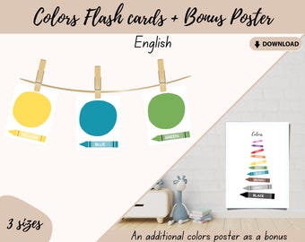 Flashcards couleurs ANGLAIS | Vocabulaire montessori des couleurs | Imprimables pour tout-petits à l'école maternelle | Télécharger l'art imprimable