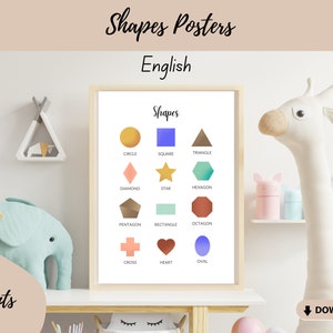 Affiches de formes FRANÇAIS | Formes affiches de vocabulaire montessori | Imprimables pour tout-petits à l'école maternelle | Télécharger l'art imprimable