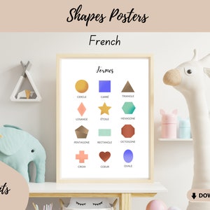 Poster di forme FRANCESE / Poster di vocabolario montessori di forme / Stampabili per bambini prescolastici homeschool / Scarica arte STAMPABILE