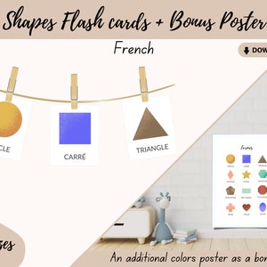 Shapes flash cards FRENCH | Shapes montessori vocabulary | Homeschool Pre School Toddler Printables | Download PRINTABLE Art
