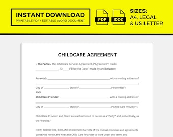 Childcare Contract, Childcare Agreement