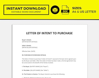 Letter Of Intent To Purchase Template