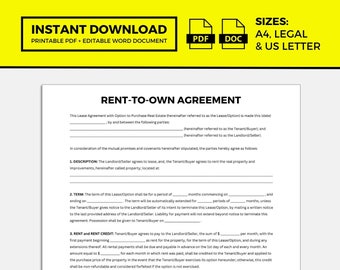 Rent To Own Agreement, Lease To Own Agreement