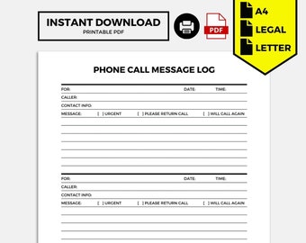Call Log Template Etsy