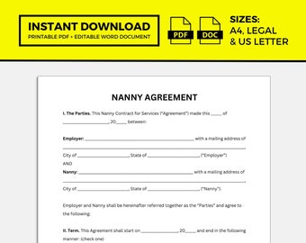 Nanny Contract, Nanny Agreement