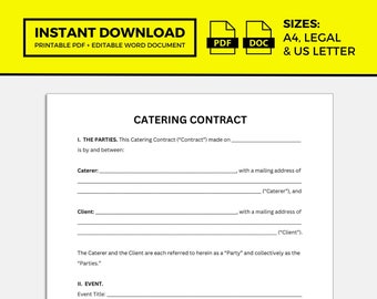 Catering Contract Template Attorney written Editable Instant Download