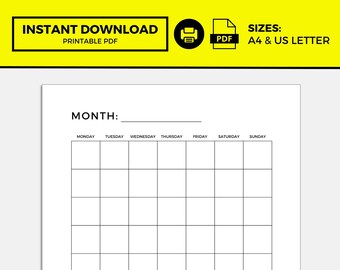 Blank Monthly Calendar Printable, Blank Calendar Page, Calendar ...