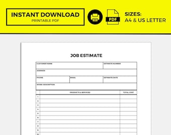 Job Estimate Template, Printable Job Estimate Template