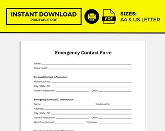 Emergency Contact Form, Emergency Contact Form Template