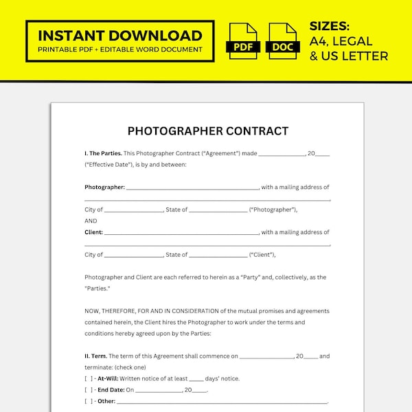 Photographer Contract, Photography Contract