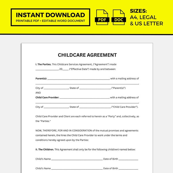 In Home Childcare Contract Etsy
