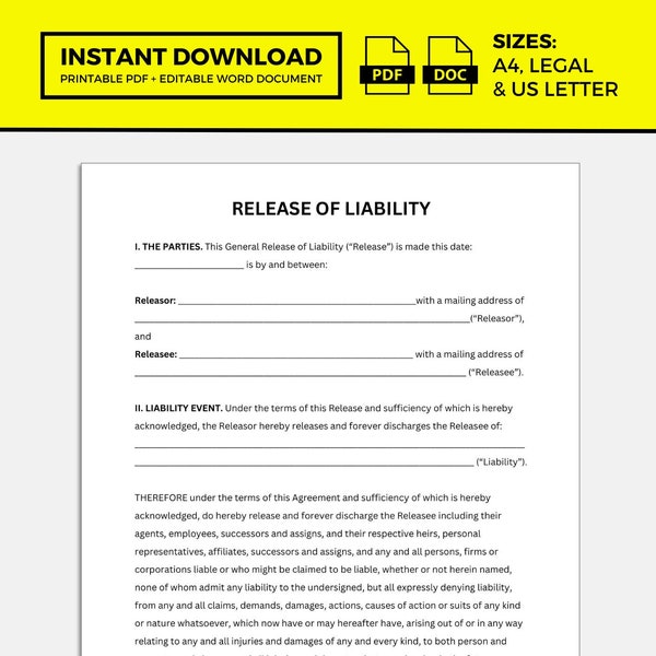Release Of Liability, Release Of Liability Form General