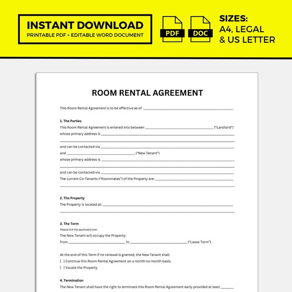 Room Rental Agreement, Room Rental Agreement Template, Roommate Agreement