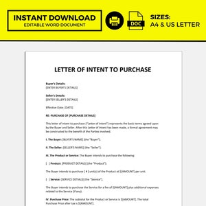 Modello semplice di lettera di intenti PDF e Word - Etsy Italia