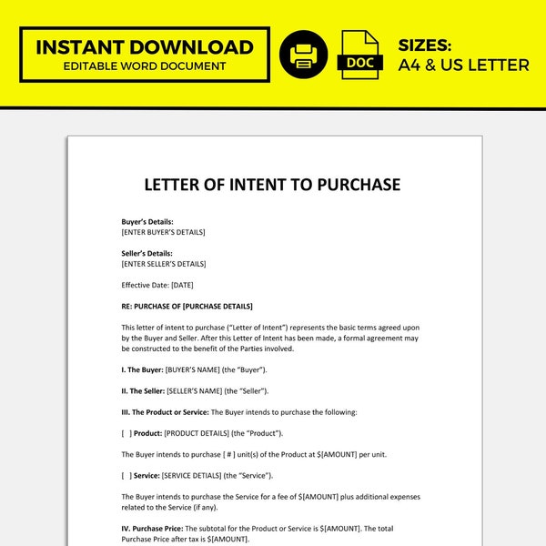 Letter Of Intent To Purchase Template