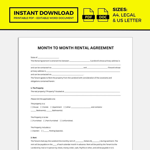 Month To Month Rental Agreement, Month To Month Rental Contract