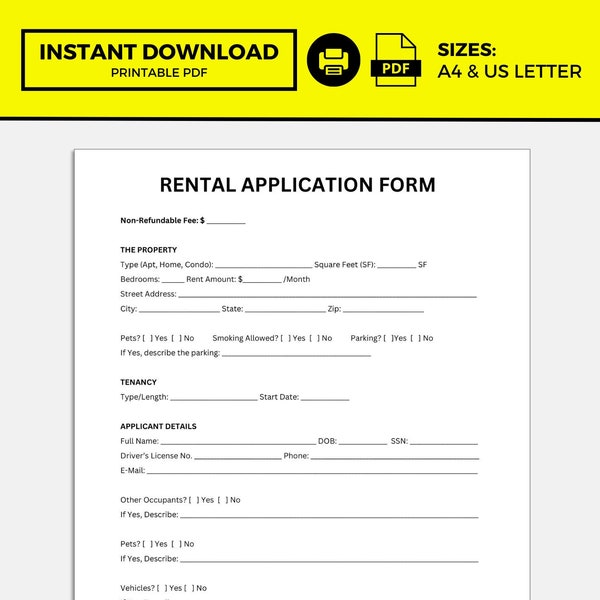 Rental Application Form, Rental Application Form Template, Printable Rental Application Form