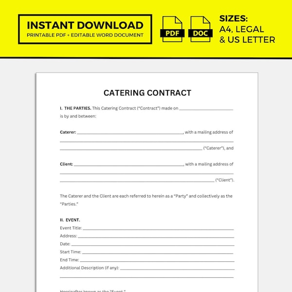 Catering Contract, Catering Agreement