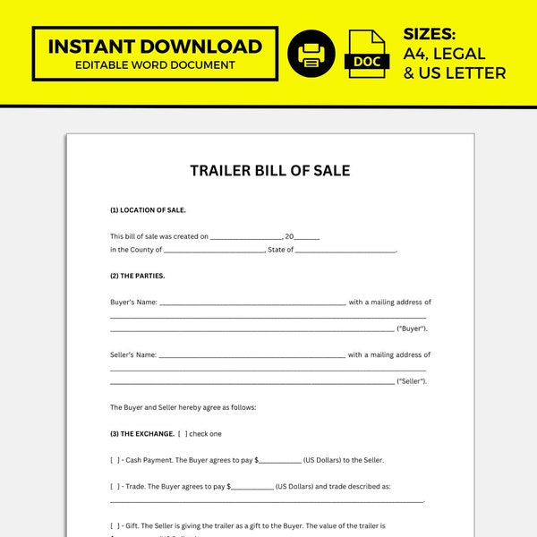 Trailer Bill Of Sale, Trailer Bill Of Sale Template