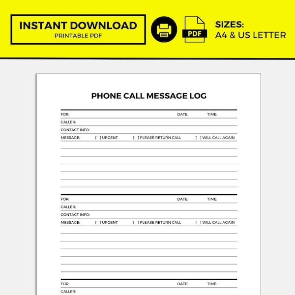 Phone Call Note Template Etsy