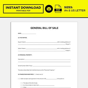 General Bill of Sale Bill of Sale Bill of Sale Template Bill of Sale