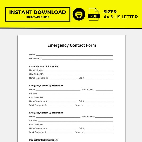 Emergency Contact Form, Emergency Contact Form Template