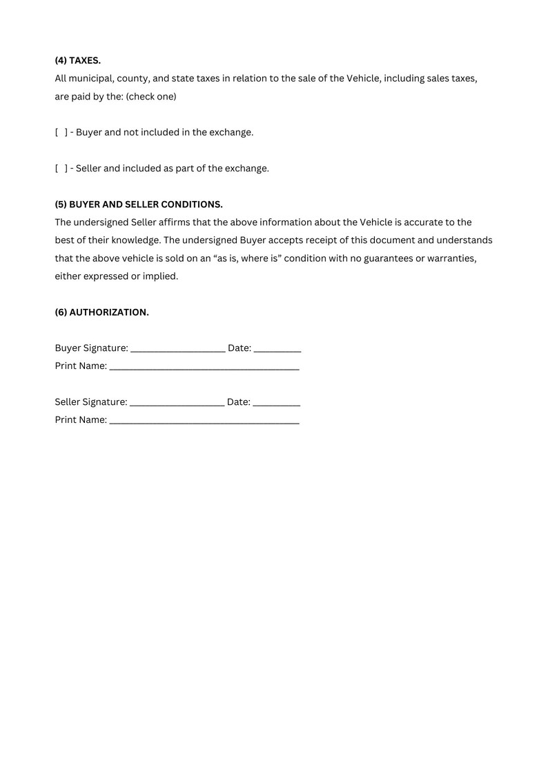 Vehicle Bill of Sale, Vehicle Bill of Sale Template Etsy