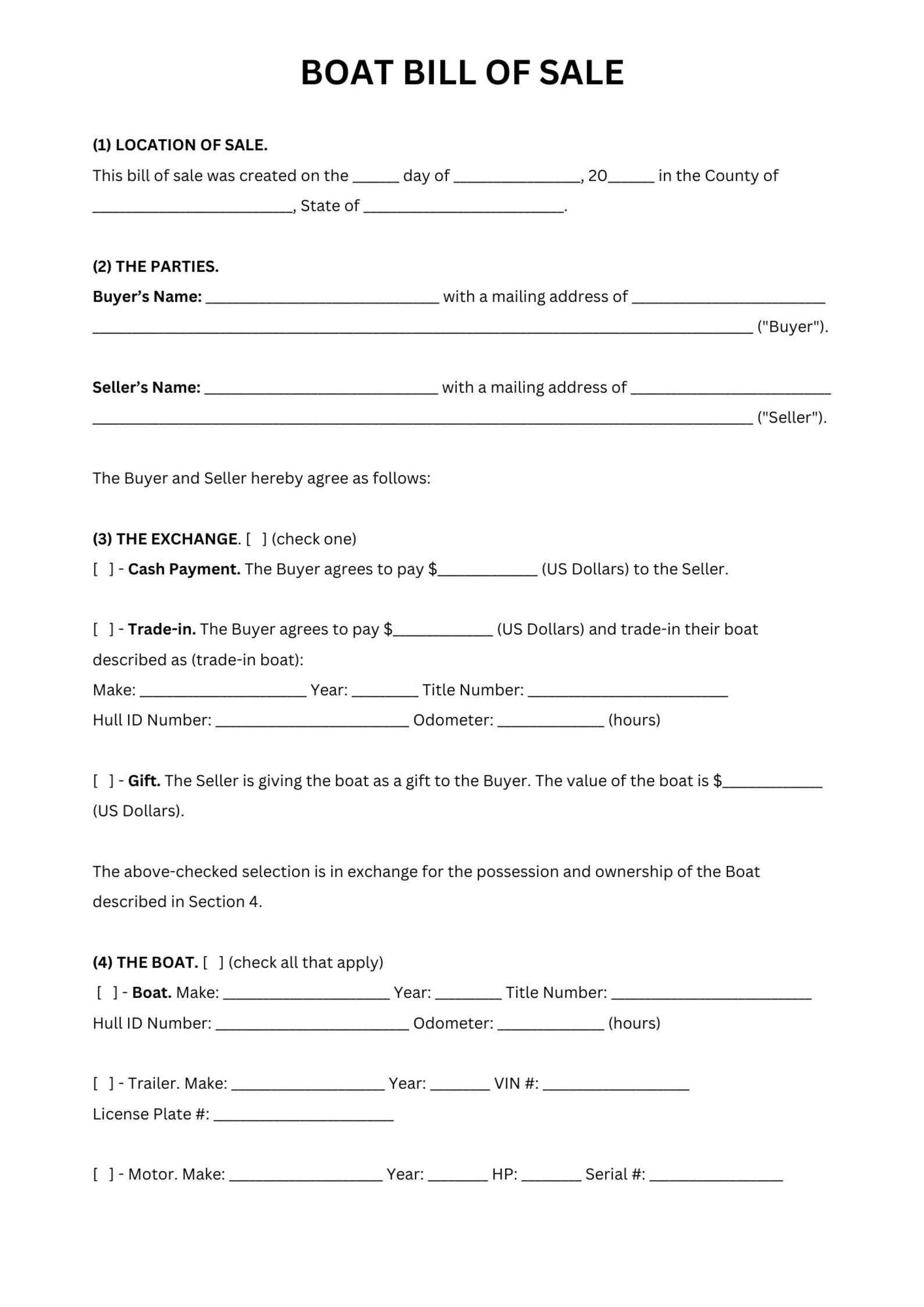 Boat Bill of Sale, Boat Bill