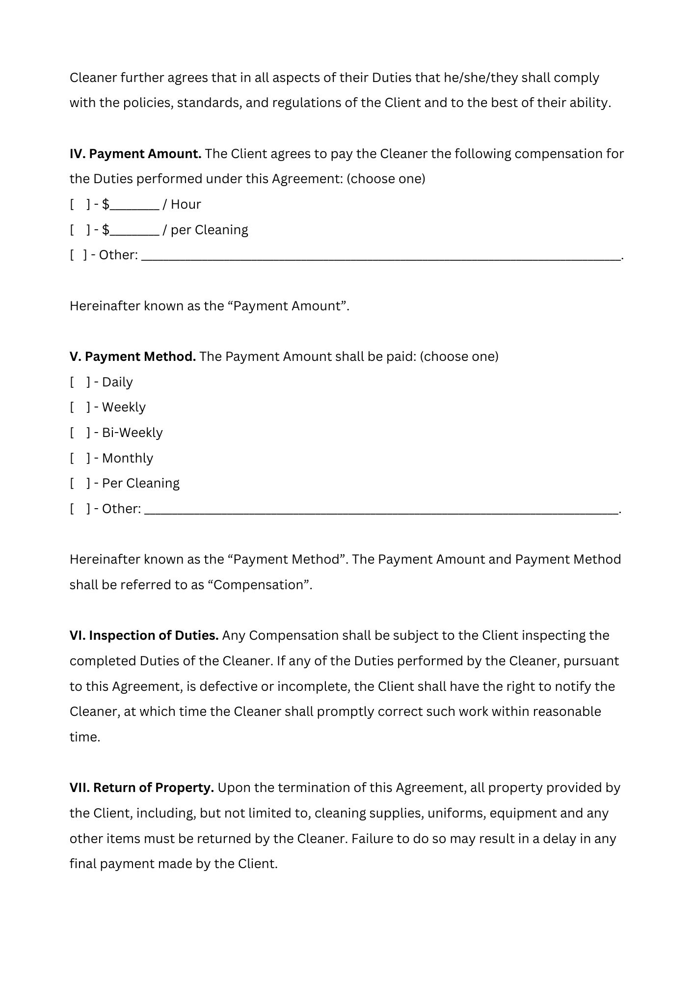 Cleaning Contract, Cleaning Services Contract Etsy