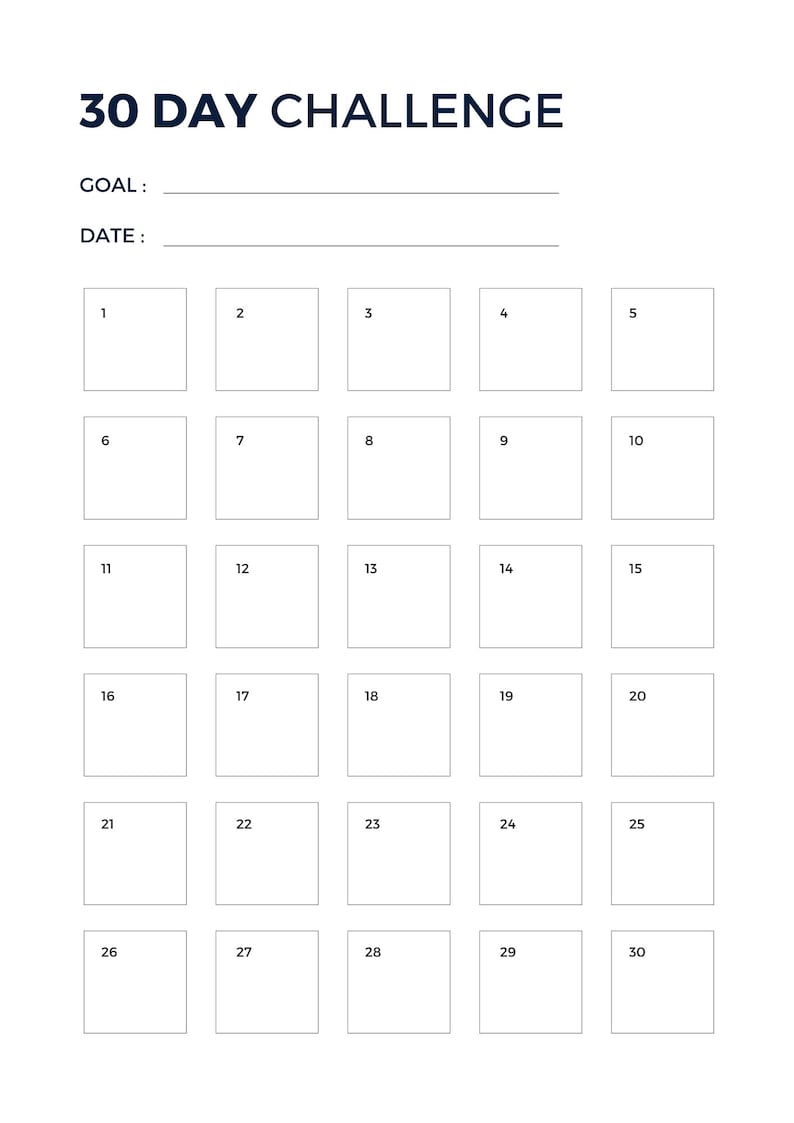 30 Day Challenge Printable - Etsy