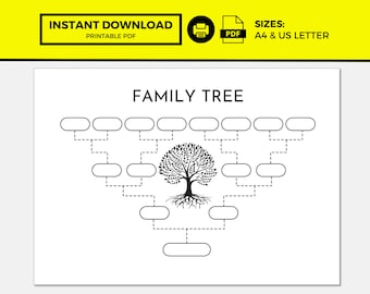 Simple Family Tree, Family Tree Template, Family Tree Printable, Family Tree Template 4 Generation, Family History Chart, Family History