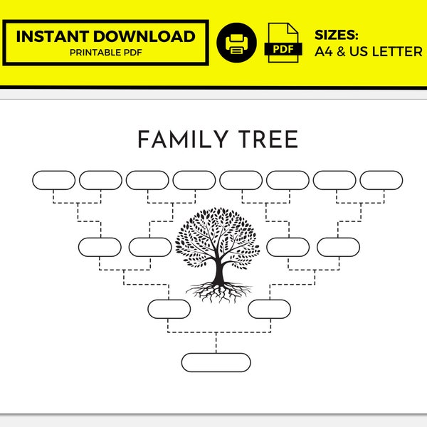 Simple Family Tree, Family Tree Template, Family Tree Printable, Family Tree Template 4 Generation, Family History Chart, Family History
