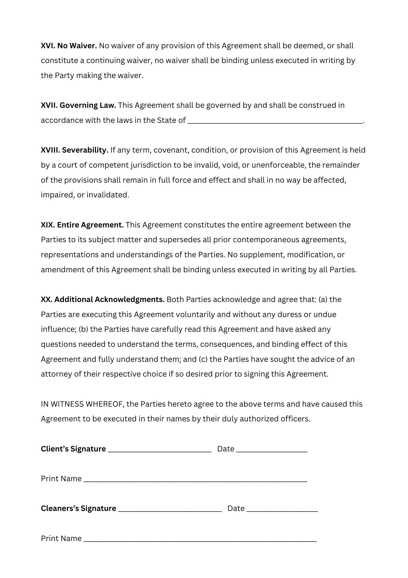 Cleaning Contract, Cleaning Services Contract Etsy