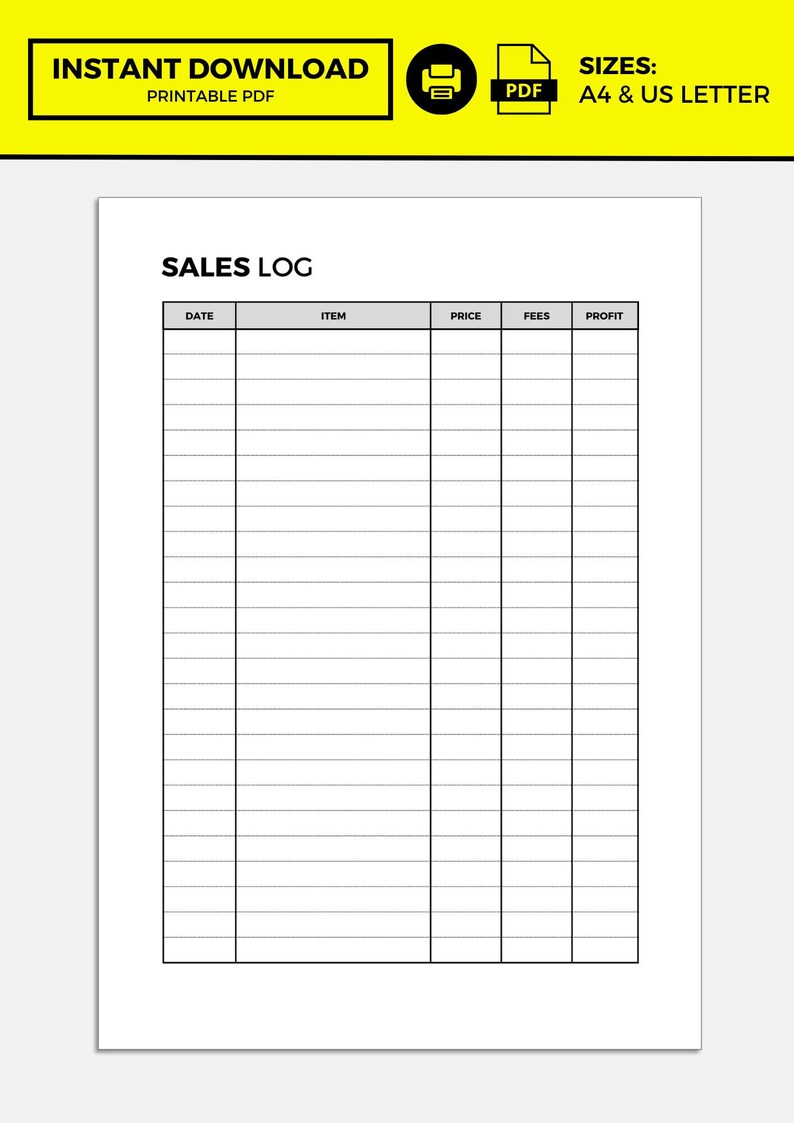 Simple Sales Log Sales Log Template - Etsy