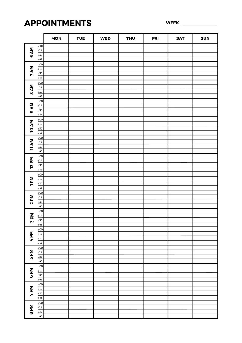 Appointment Schedule Template Etsy