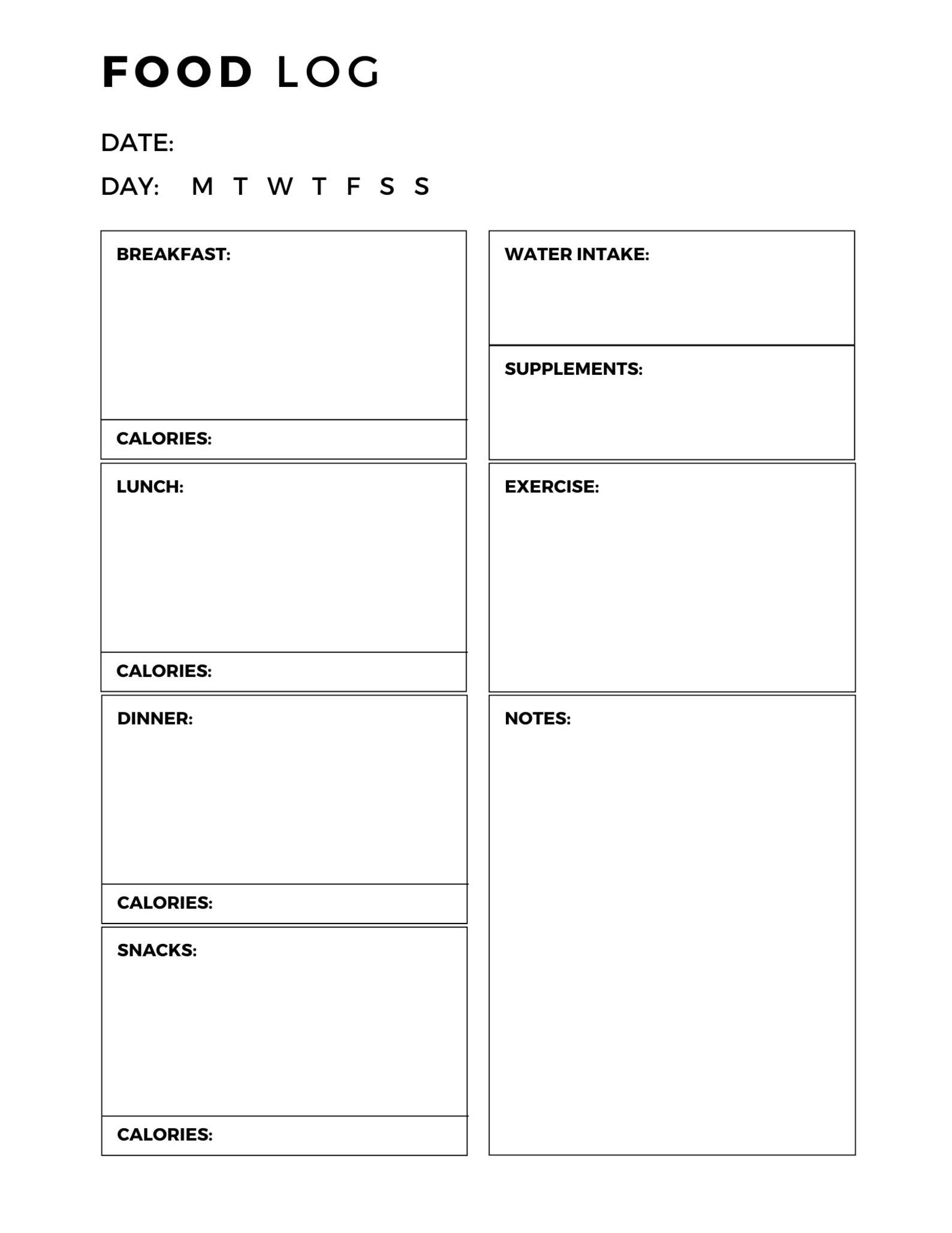 Food Log Food Log Printable Food Log PDF Food Log Template Daily 
