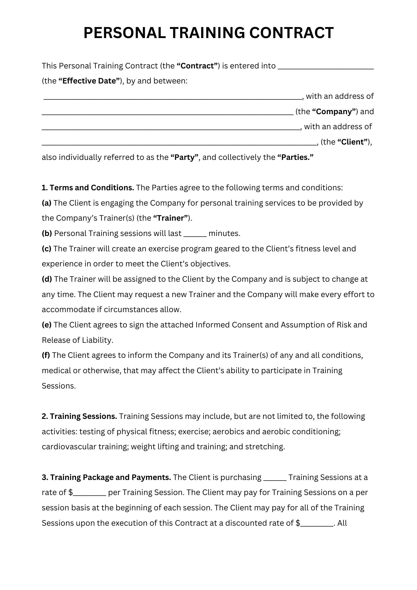 Personal Training Contract Personal Trainer Contract Template personal-training-contract-personal-trainer-contract-template