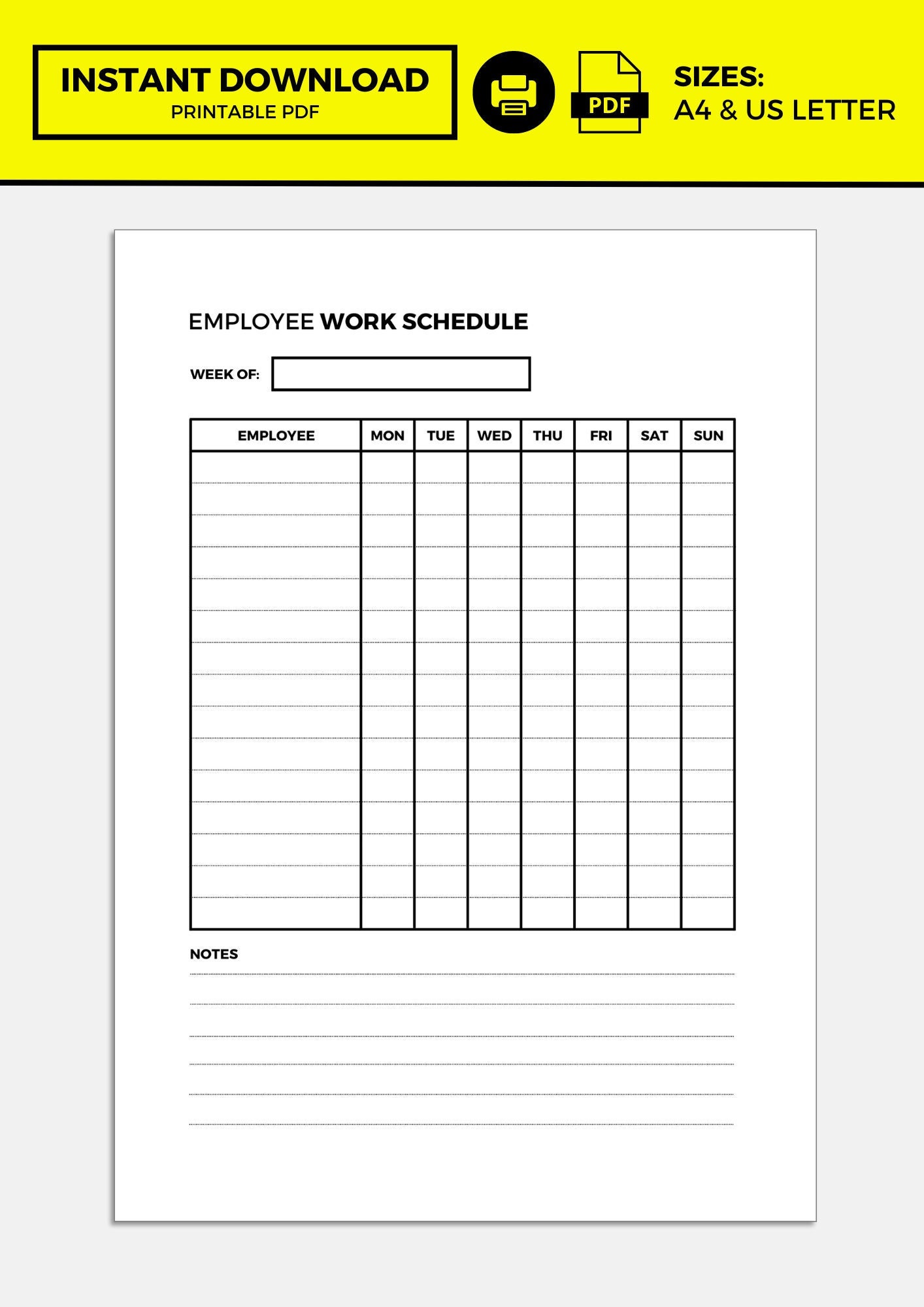 Employee Work Schedule Template Etsy UK