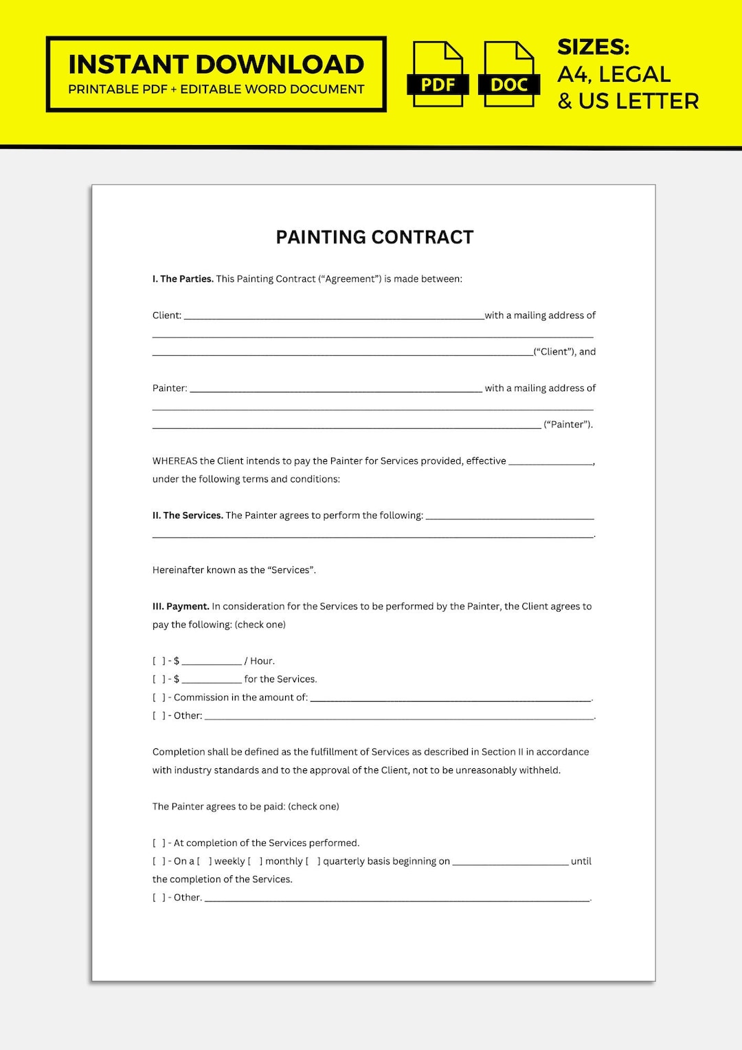 Painting Contract, Painting Contract Template Etsy Painting Contract, Painting Contract Template Etsy