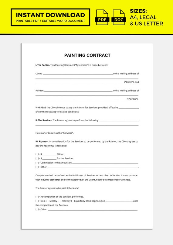 Painting Contract Painting Contract Template - Etsy
