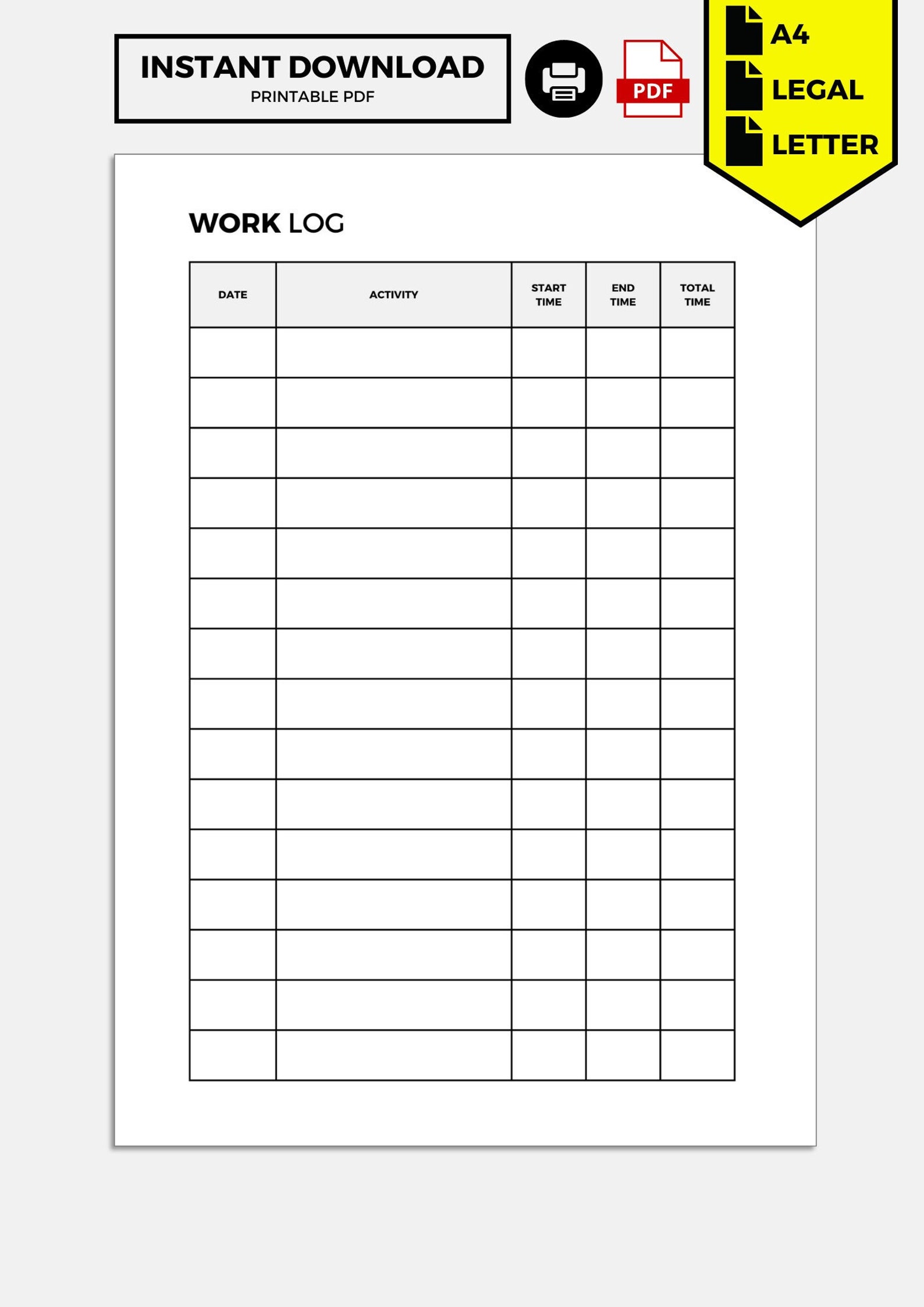 Work Log Work Log Template Etsy Work Log Work Log Template Etsy