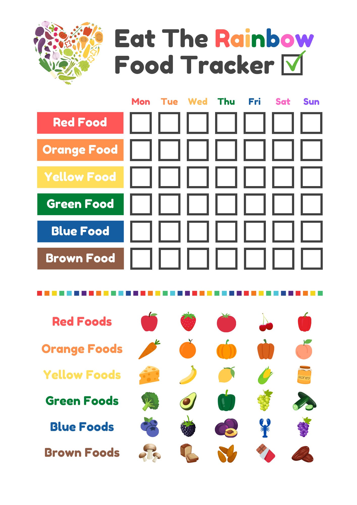 Eat The Rainbow Eat The Rainbow Chart Eat The Rainbow Checklist Kids Healthy Eating Chart