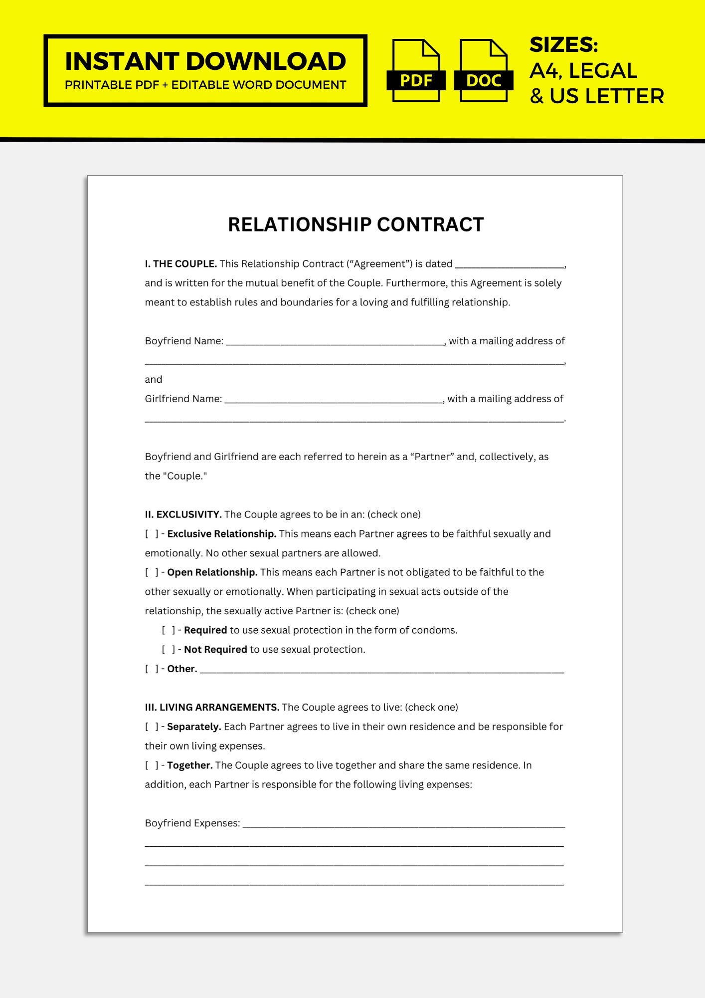 love contract template