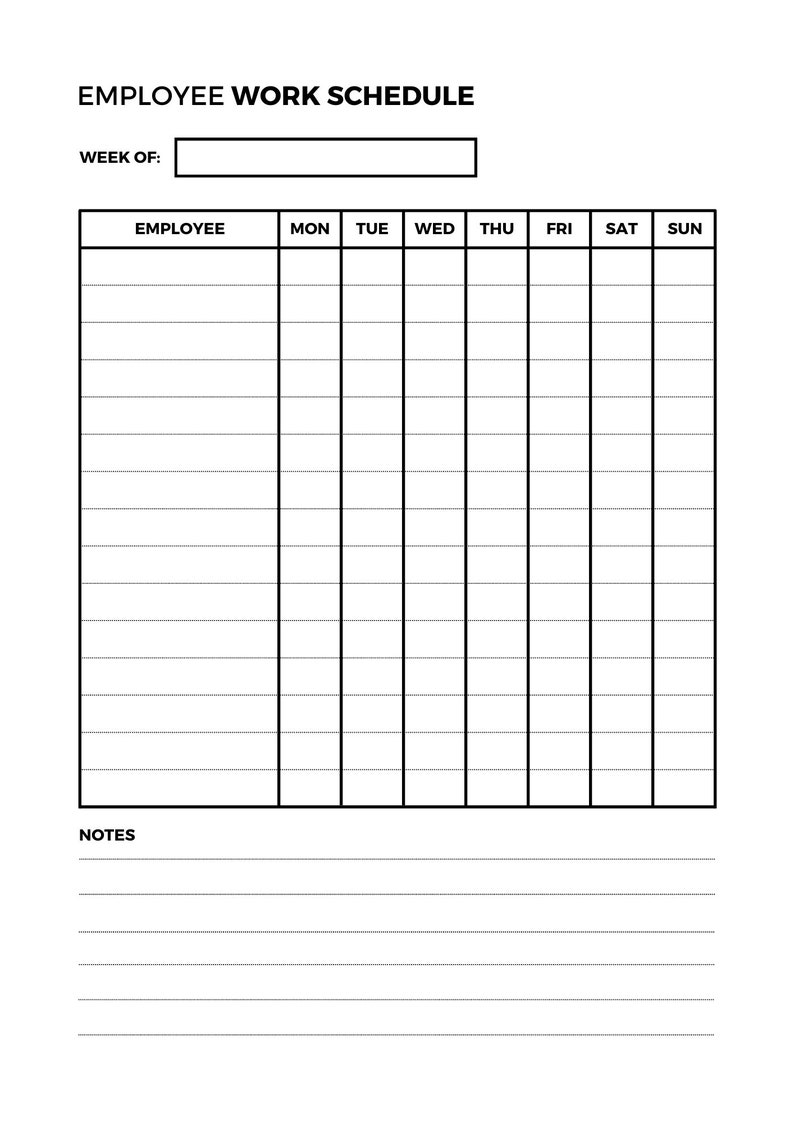 Employee Work Schedule Template Etsy UK