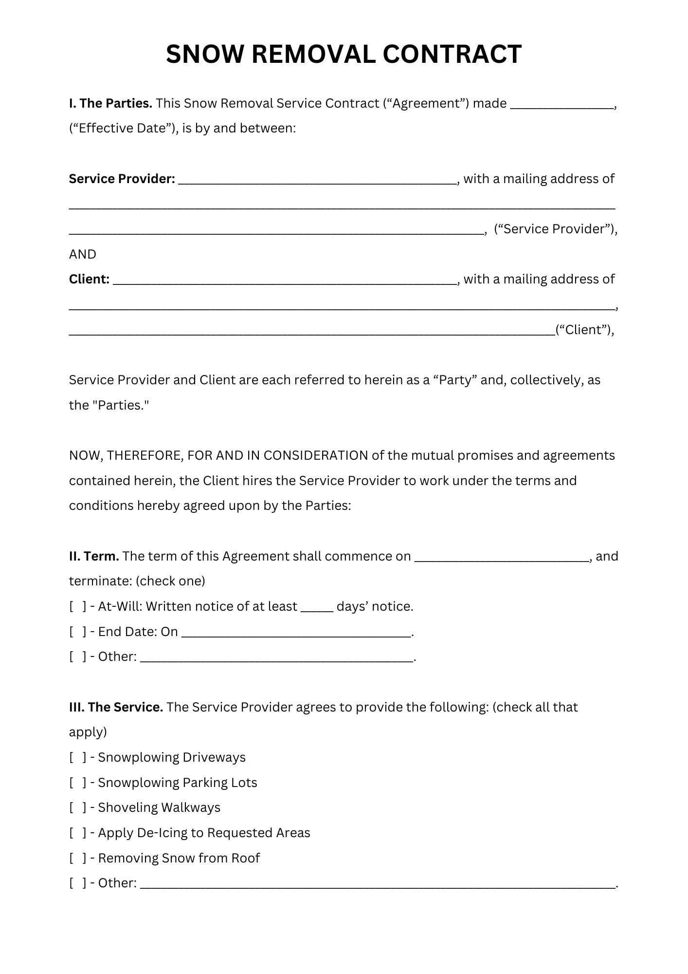 Snow Removal Contract Etsy