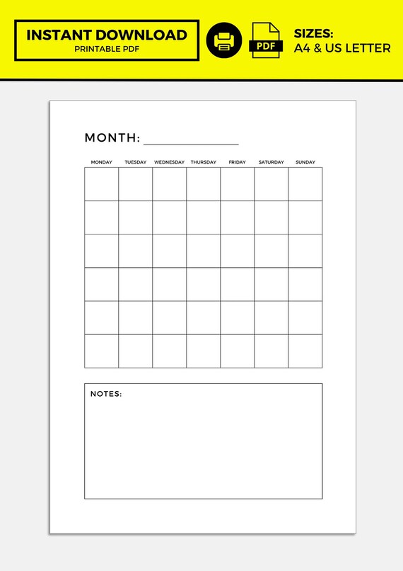 Blank Calendar Grid - Etsy