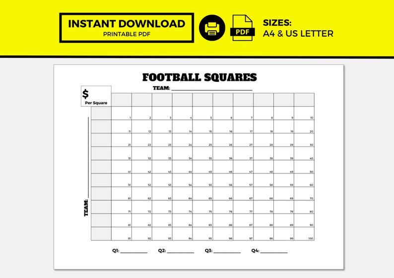 Football Squares, Football Squares Template, Football Square Printable Football Squares, Football Squares Template, Football Square Printable