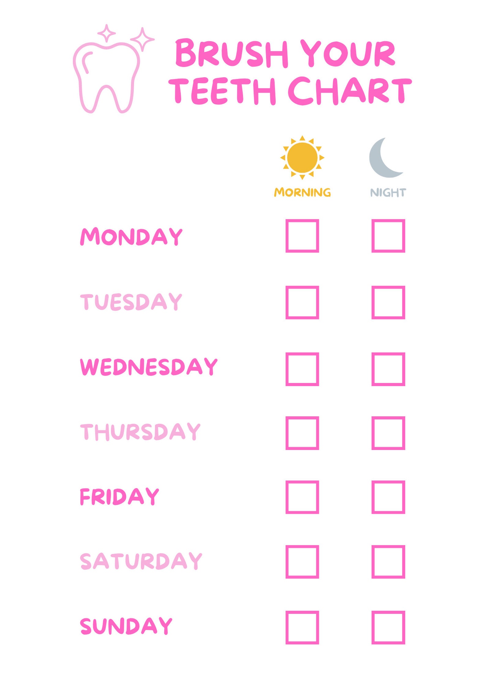 Tooth Brushing Chart Tooth Brushing Reward Chart Tooth Etsy UK